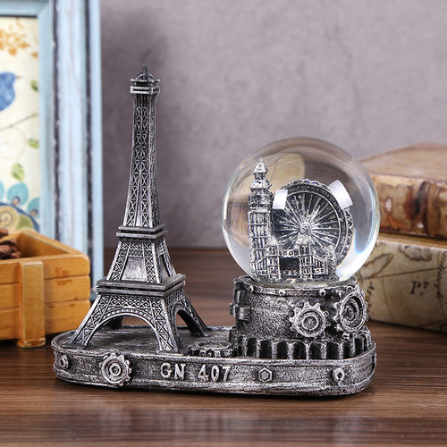创意闪灯雪花铁塔水晶球复古桌面