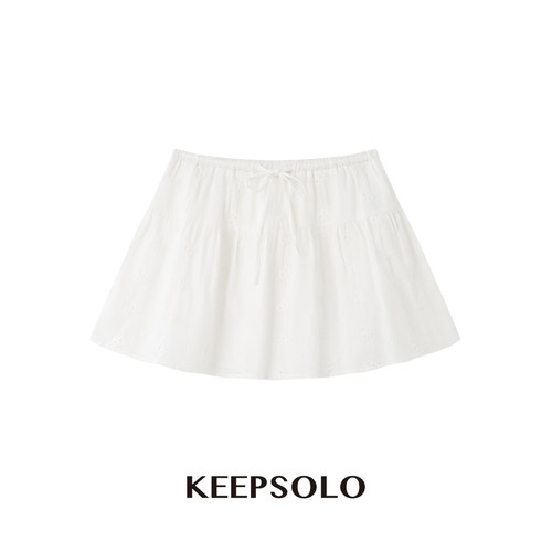 KeepSolo刺绣碎花抽绳mini裙