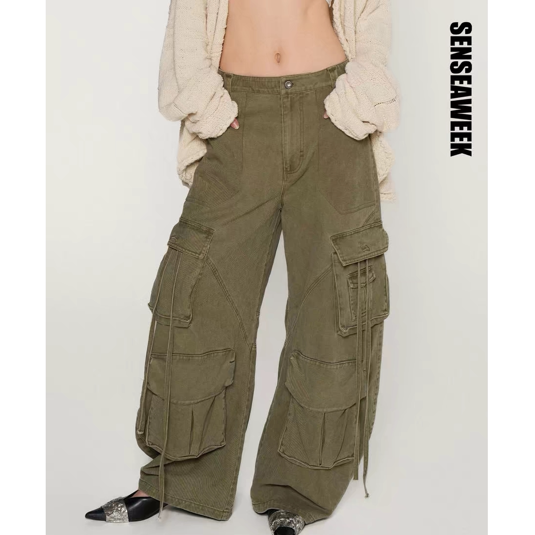 【刘耀文同款】SENSEAWEEK26春季新品做旧宽松飘带阔腿工装长裤