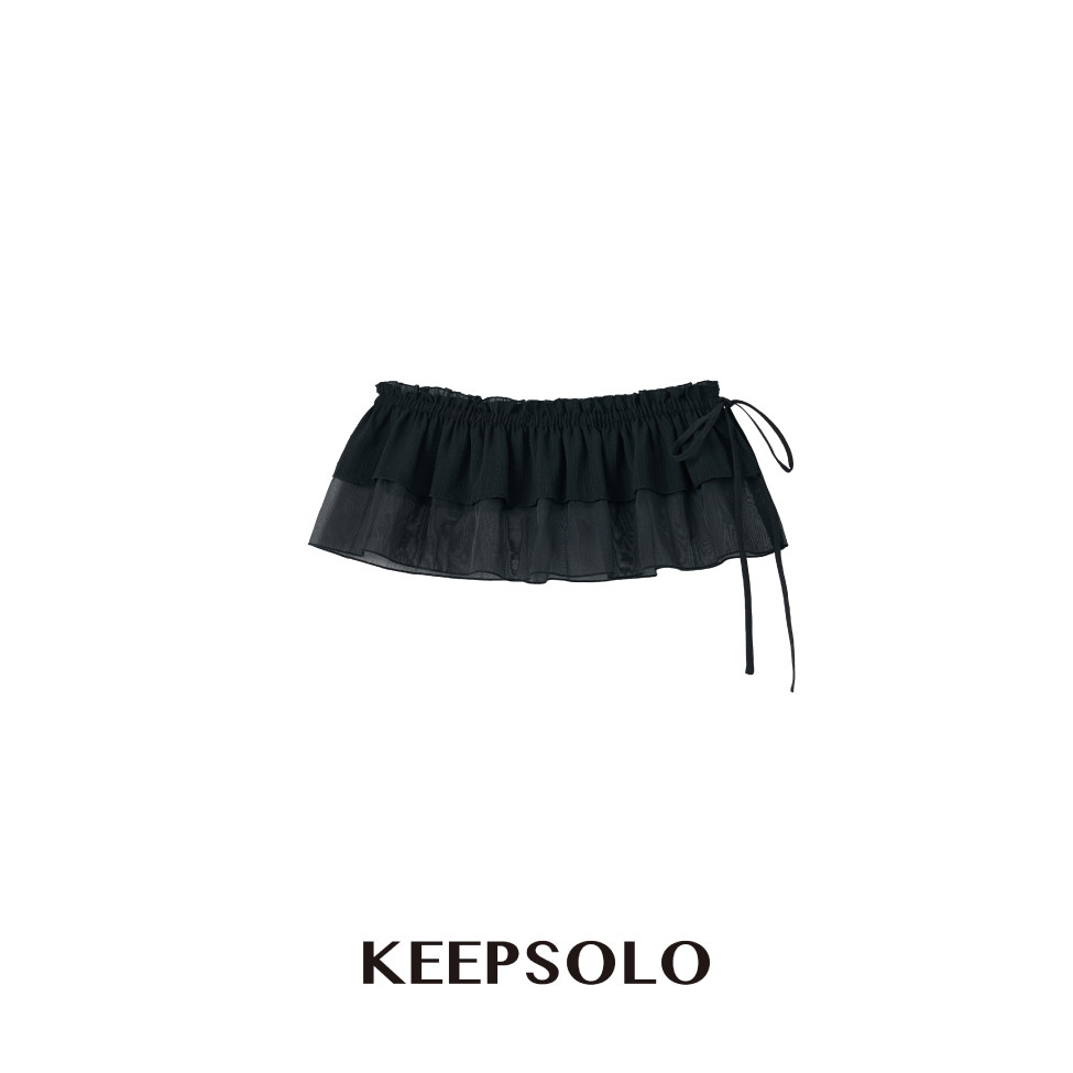KeepSolo「层次搭配」新款潮牌女装双层荷叶边绑带围裙022