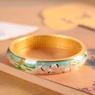 松风鹤影足银9999珐琅彩手镯女闭口古法镂空纯银镯子送妈妈礼物