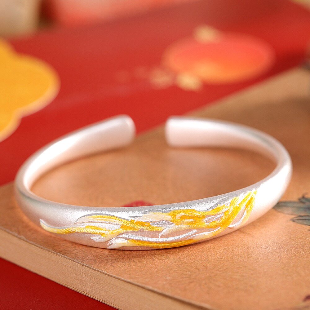 灵狐足银9999九尾狐手镯女开口古法纯银镯子珐琅国风狐狸手环礼物