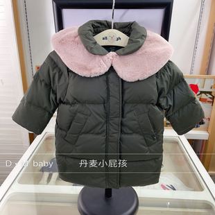 男女宝宝军绿色毛领羽绒服 韩国童装 新品 棉服外套X9 2冬季 羽绒衣