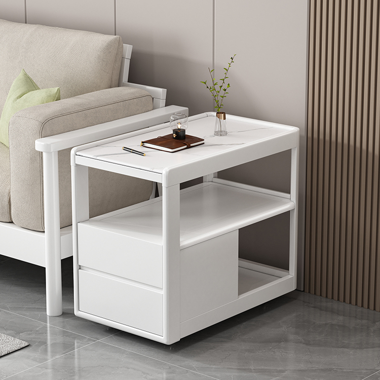 实木沙发边柜北美橡木侧柜带轮可移动小茶桌客厅现代简约岩板角几