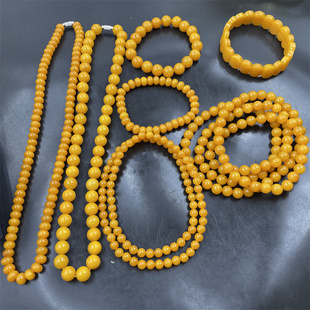 新款黄龙玉圆珠项链 平安扣项链锁骨链 黄玉手链 108颗手串 手排