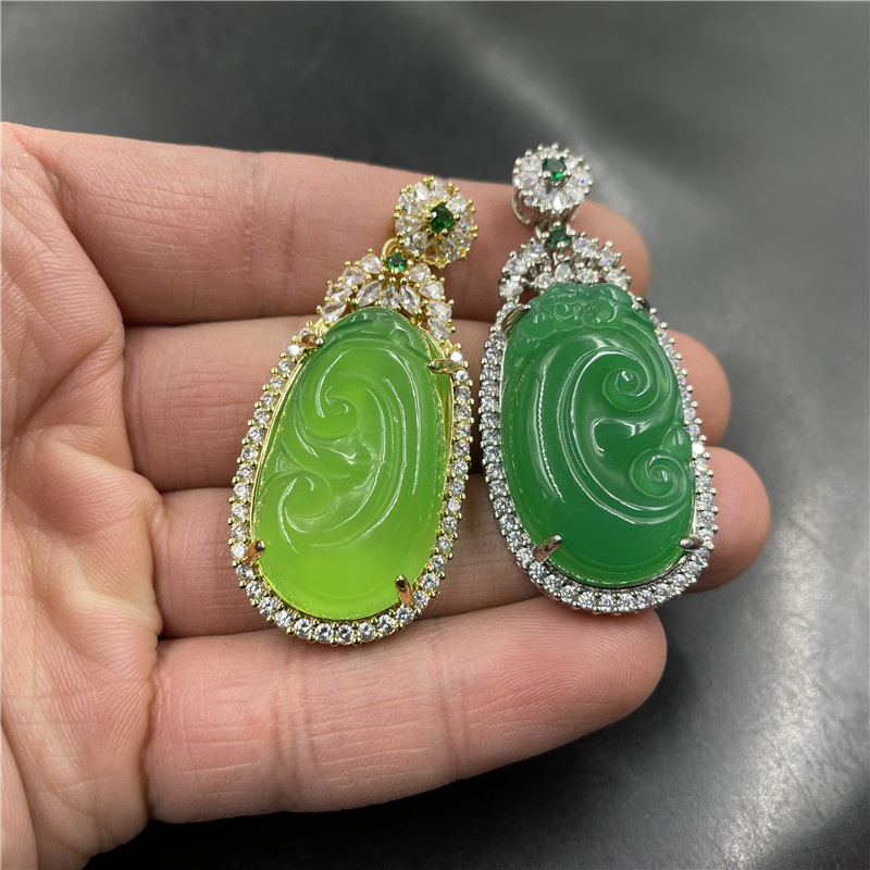 如意吊坠镶嵌绿色玛瑙挂件玉坠