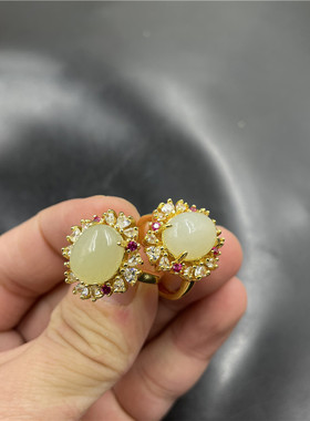 四海925女款伸缩玉器戒指镶嵌