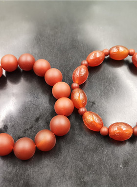 四海哑光磨砂雕花米珠手串老玛瑙