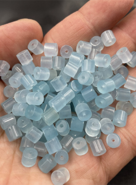 四海玉器 DIY饰品配件冰种浅蓝色玉石小筒珠散珠 圆柱散批