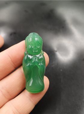 玉器天然挂件翠绿色弥勒佛吊坠