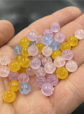 四海玉器 冰种浅粉色玉石莲花珠 蓝色莲花珠 黄龙玉雕花珠子散批
