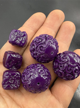 四海玉器 优化紫色舒俱来回纹雕花圆珠 紫色方糖珠子 小方块珠