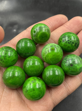 四海玉器 20毫米绿色龙纹玛瑙圆珠散珠 绿色大珠子散批