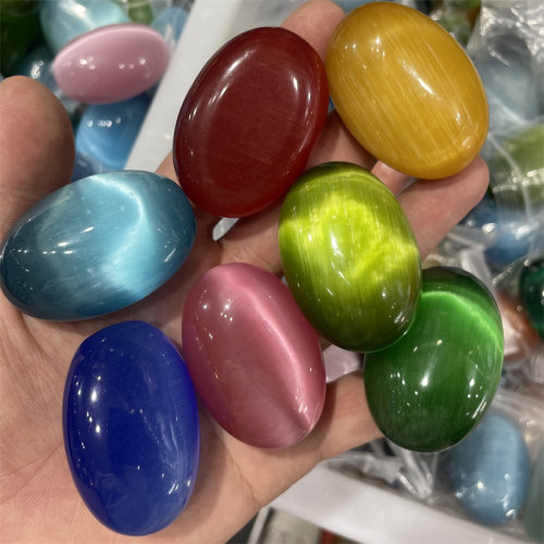 四海玉器 冰种猫眼石蛋形小把件 无孔彩色玉石把玩件 小摆件