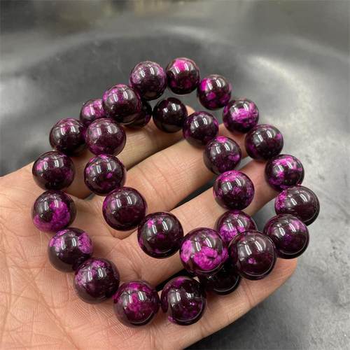 14毫米深红色玉石圆珠手链 桃花玉手串 男女款舒俱来圆珠手串