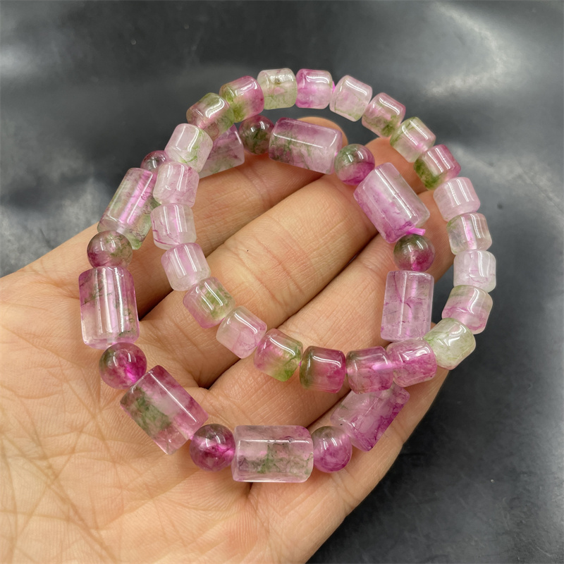 四海玉器 冰种粉色桃花玉筒珠手链 算盘珠手串 特价