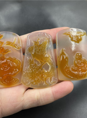 天然正品俏黄色玉髓玛瑙凤凰吊坠 大号莲花毛衣链挂坠 女款弥勒佛