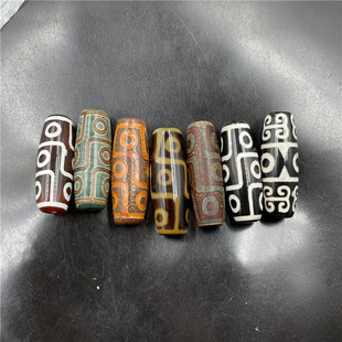 四海玉器 藏式复古九眼天珠玛瑙勒子筒珠 做旧老玛瑙天珠长珠散批