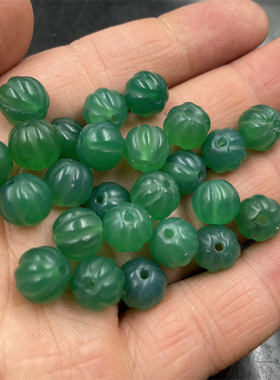 饰品配件绿色南瓜珠玛瑙圆珠散珠 绿色雕花珠子 绿玛瑙南瓜算盘珠
