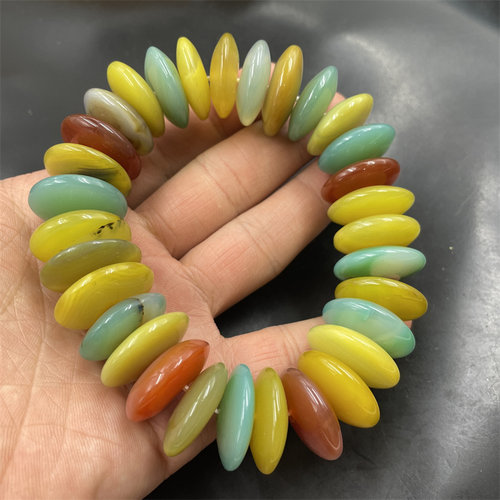四海玉器 天然正品大号彩色玉髓玛瑙平安扣手链 手串特价玉手串
