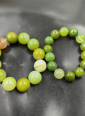 四海玉器 新款14毫米绿色玛瑙圆珠手链 男女款大珠子玛瑙手串
