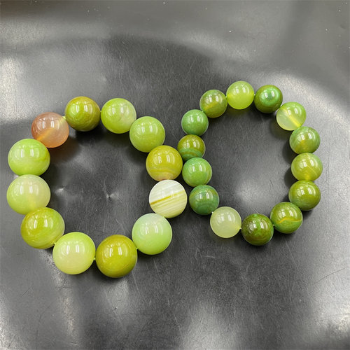 四海玉器 新款14毫米绿色玛瑙圆珠手链 男女款大珠子玛瑙手串
