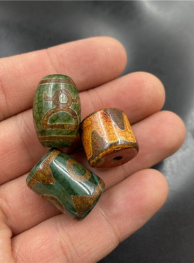 藏式复古天珠玛瑙勒子 绿色财神米珠 虎牙桶珠 三眼玛瑙 五眼闪电