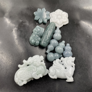 天然正品翡翠A货貔貅吊坠 飞天麒麟 蓝水翠玉九眼天珠勒子 小葫芦