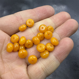 四海玉器 DIY饰品配件8毫米黄玉平安扣散珠 深黄色玉石隔珠隔片