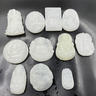 四海玉器 天然阿富汗白玉关公牌子 观音佛挂件 仿古龙凤玉牌子