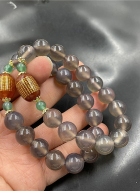 男女款灰色玉髓玛瑙圆珠手链