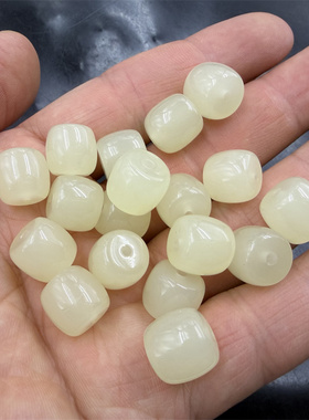 四海玉器 青白色外蒙料仿白玉老型珠散珠 算盘珠 筒珠散批