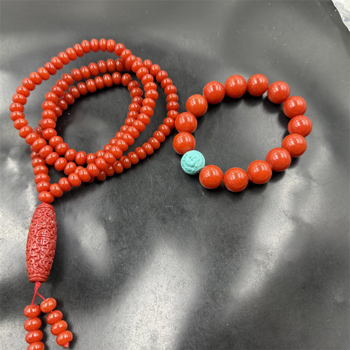 四海玉器 新款精美红色玉石平安扣项链 14毫米红玉手链 套装