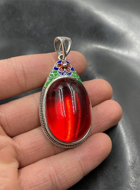 大红色仿玉石毛衣链玉坠