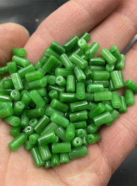 四海玉器 干青铁龙生翠玉筒珠散珠 长珠 阳绿色玉石桶珠 管柱散批