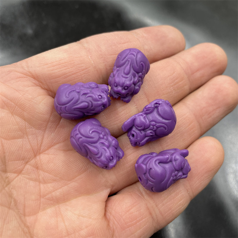 四海玉器 紫色紫云母立体通孔小貔貅 配件佩饰 小玉坠