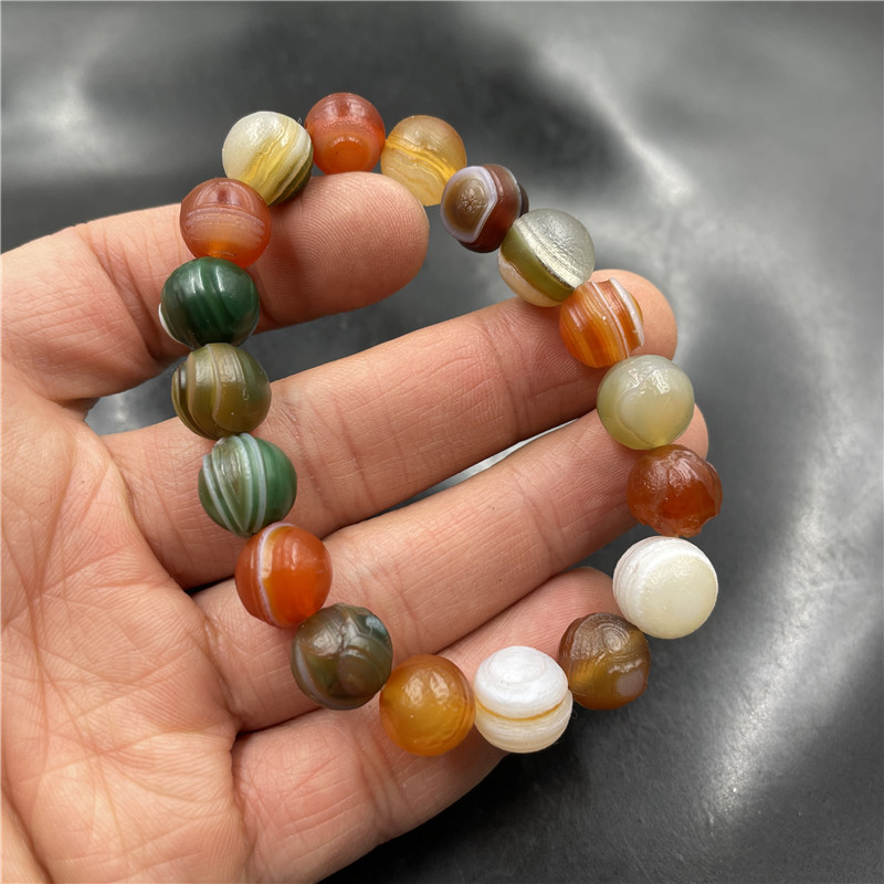 四海玉器 10毫米彩色阿拉善玛瑙圆珠手链 女款原石手串 特价