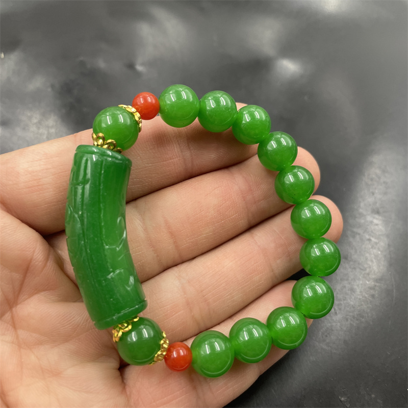 四海玉器 新款绿色巴山翠玉弯管手链 女款精美玉手串