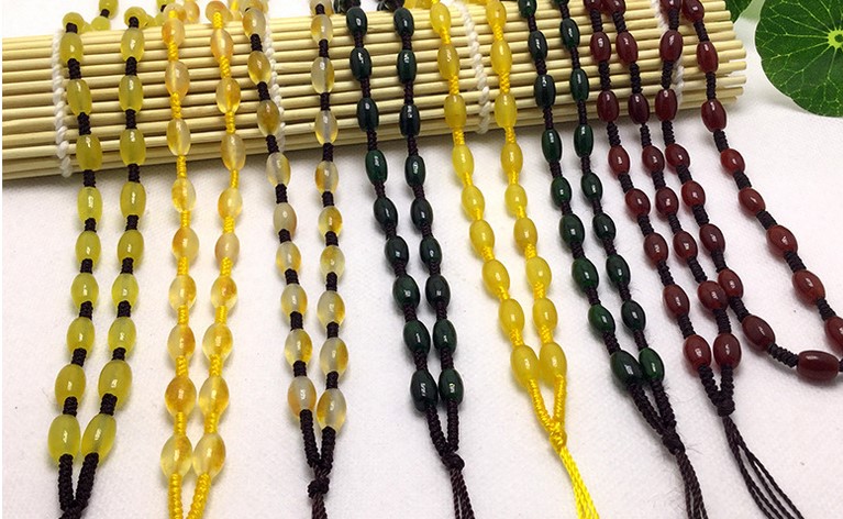 四海玉器 手工编织黄龙玉米珠项链绳 绿色玉珠挂绳 红米珠链子