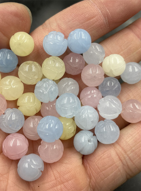 DIY饰品配件10毫米彩色巴山翠玉莲花珠 粉色玉珠子 蓝色雕花圆珠