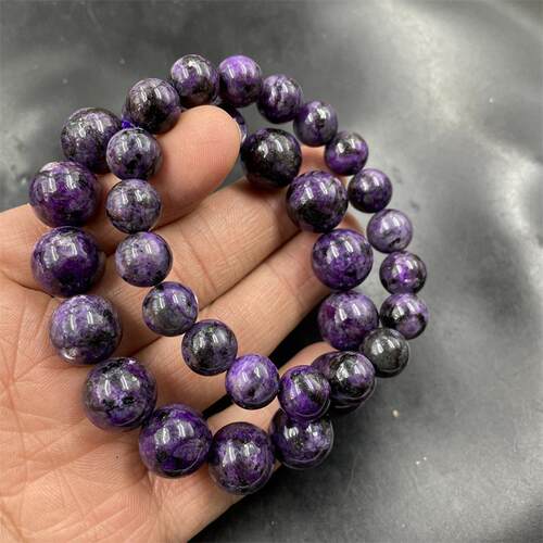 四海玉器 新款紫龙晶圆珠手链 深紫色男女款玉手链 手串 特价