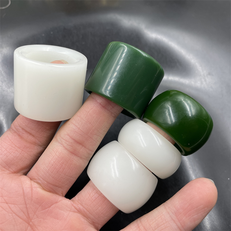 四海玉器 外蒙料仿白玉扳指 男款碧玉扳指 大红玉戒指 跑环 戒圈