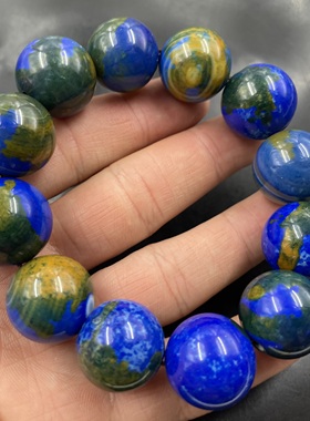 四海玉器 20毫米蓝色玛瑙圆珠手链 男款大珠子玉手串 特价