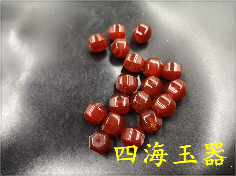 四海玉器 DIY饰品配件红玛瑙南瓜珠散珠 红色玉髓六棱算盘珠散珠