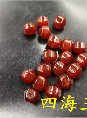 四海玉器 DIY饰品配件红玛瑙南瓜珠散珠 红色玉髓六棱算盘珠散珠