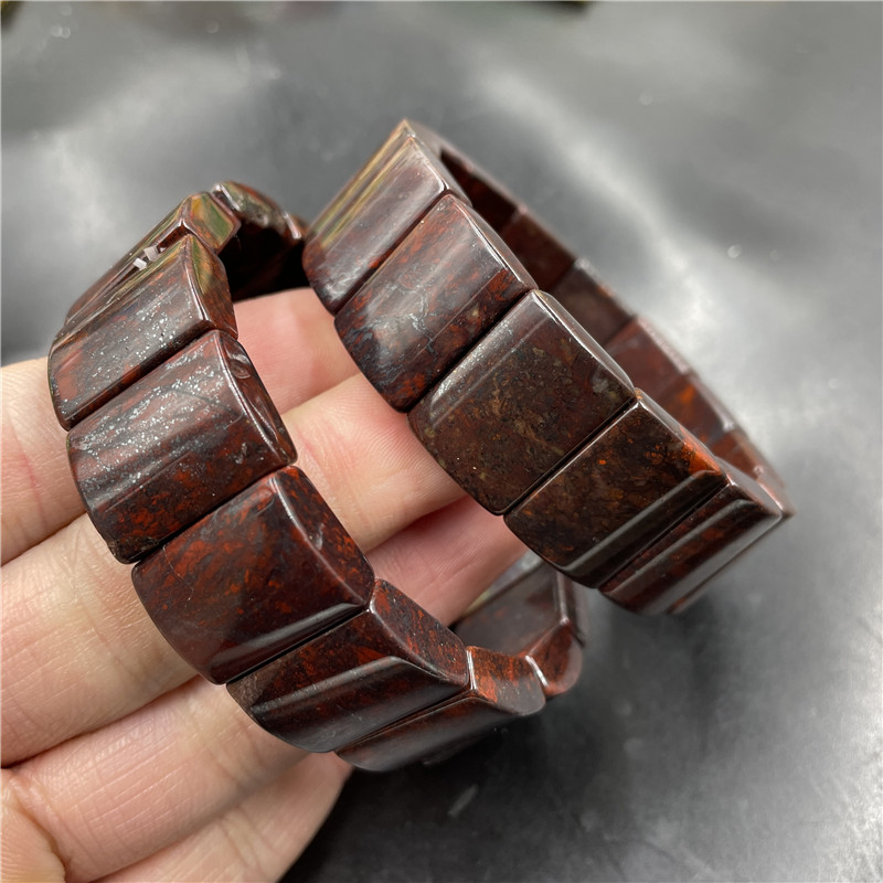 四海玉器 宽版桂林鸡血石男款手排 鸡血玉手串 手环