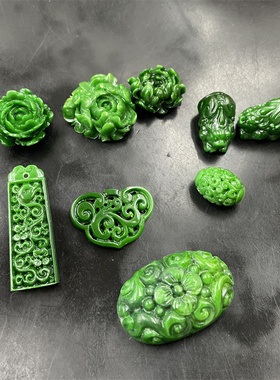 优化仿干青立体通孔绿色小貔貅珠子 仿干青花朵散珠 如意锁