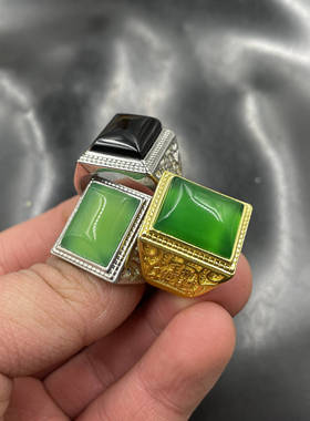 黑色男戒镶嵌黑玛瑙戒指