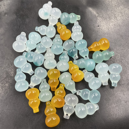 四海玉器 冰种浅豆色玉石立体小葫芦吊坠 黄玉葫芦 蓝飘花葫芦