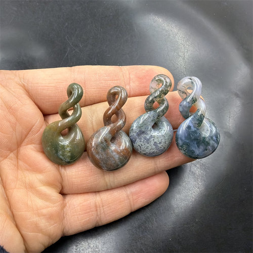 四海玉器 天然正品水草玛瑙时来运转吊坠 扭转乾坤挂件 玉坠